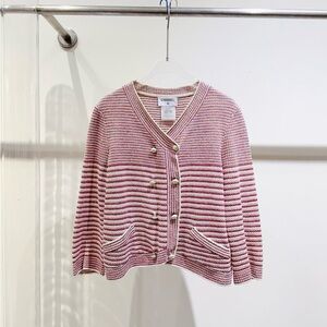 ❗️restock authentic CHANEL Pink and White Striped Cardigan
